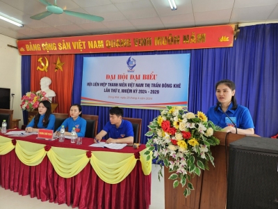 Chị Đinh Thị Ngọc – Phó Bí thư Huyện Đoàn, Phó Chủ tịch Hội LHTN Việt Nam huyện phát biểu tại Đại hội.