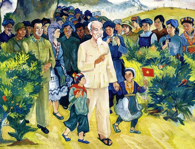 Bác Hồ với đồng bào các dân tộc (Bảo tàng Mỹ thuật Việt Nam)_Tác giả: Đặng Nam