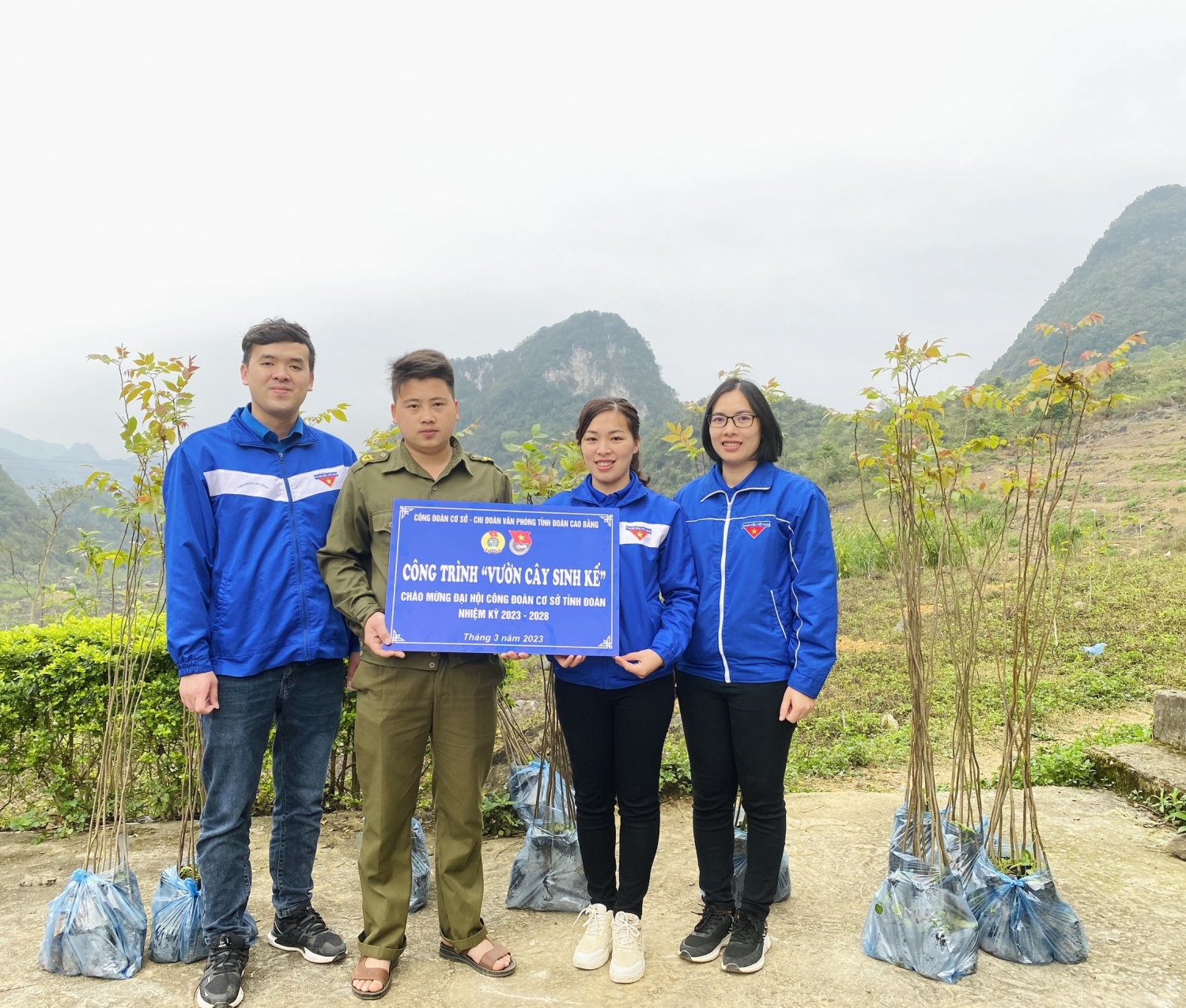 Chi đoàn Văn phòng Tỉnh Đoàn (Đoàn Khối cơ quan và doanh nghiệp tỉnh) trồng 100 cây lát tại xóm Mã Lịp và trồng hoa, vệ sinh xung quanh khuôn viên Khu di tích lịch sử Kim Đồng