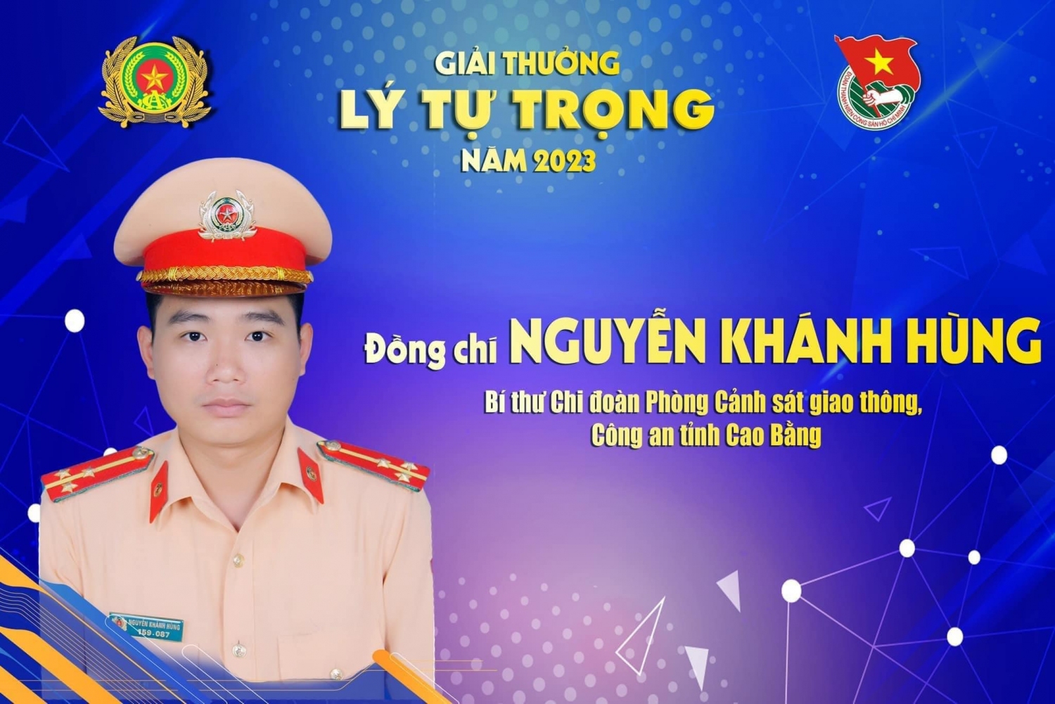 Đồng chí Thượng uý Nguyễn Khánh Hùng, Bí thư chi đoàn phòng Cảnh sát giao thông Công an tỉnh vinh dự nhận giải thưởng Lý Tự trọng.