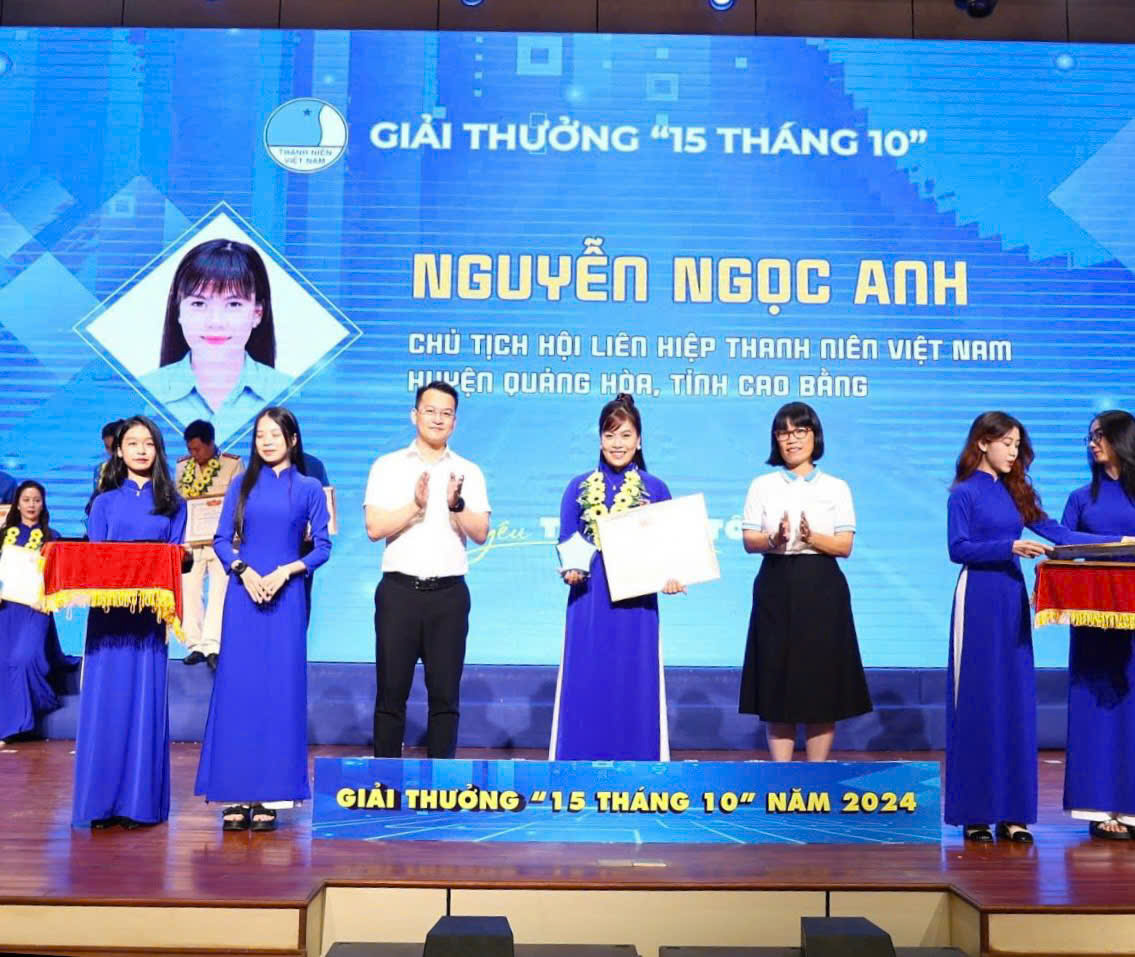 Hội LHTN Việt Nam tỉnh Cao Bằng vinh dự có 01 cán bộ Hội tiêu biểu nhận Giải thưởng "15 tháng 10" năm 2024. ️